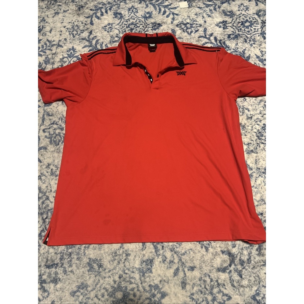 PXG Polo Shirt Mens 2XL Red Short Sleeve Golf Stretch Logo Collar